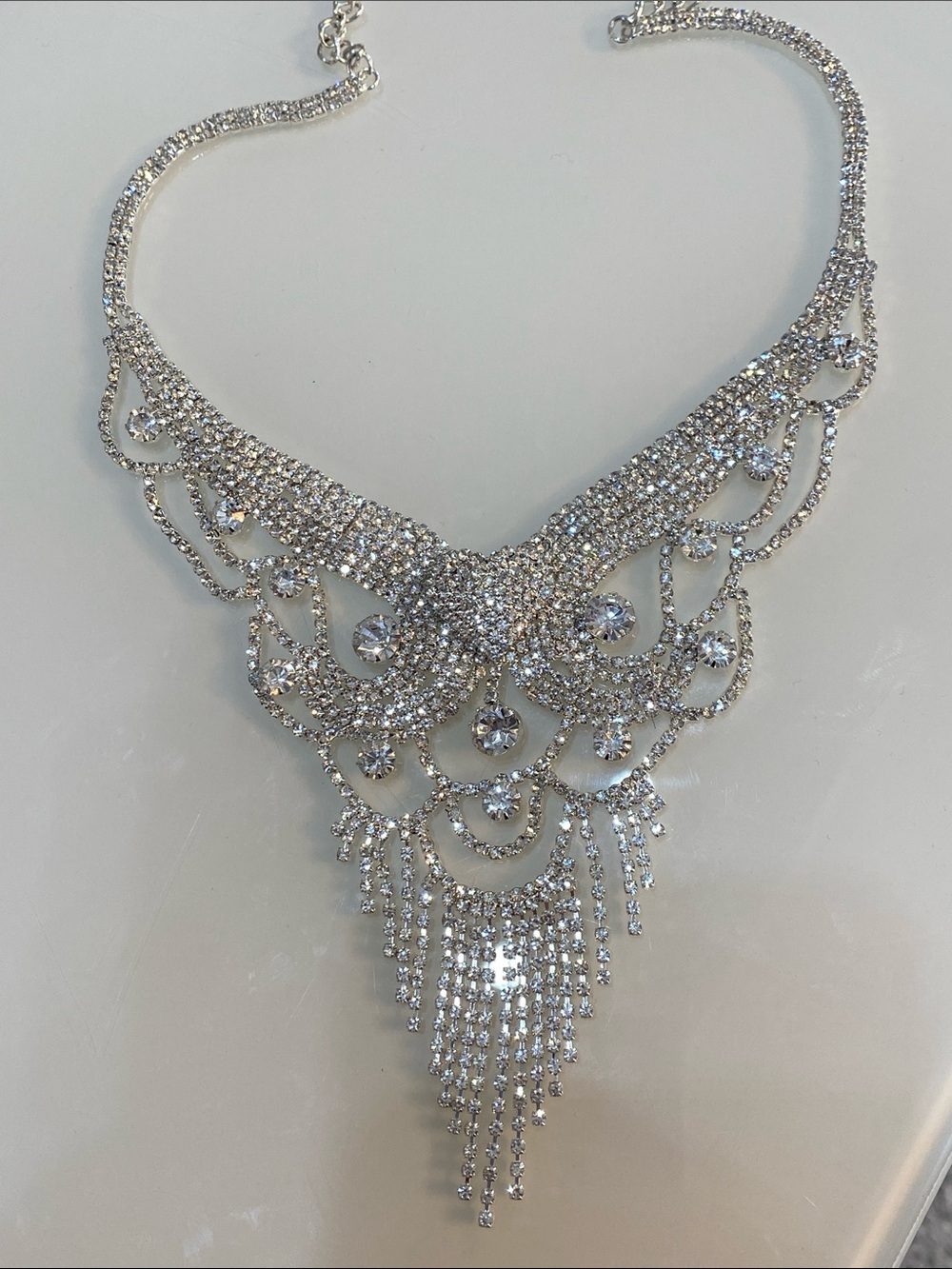 Crystal Statement Bib Necklace - Silver Tone - Picture 3 of 8